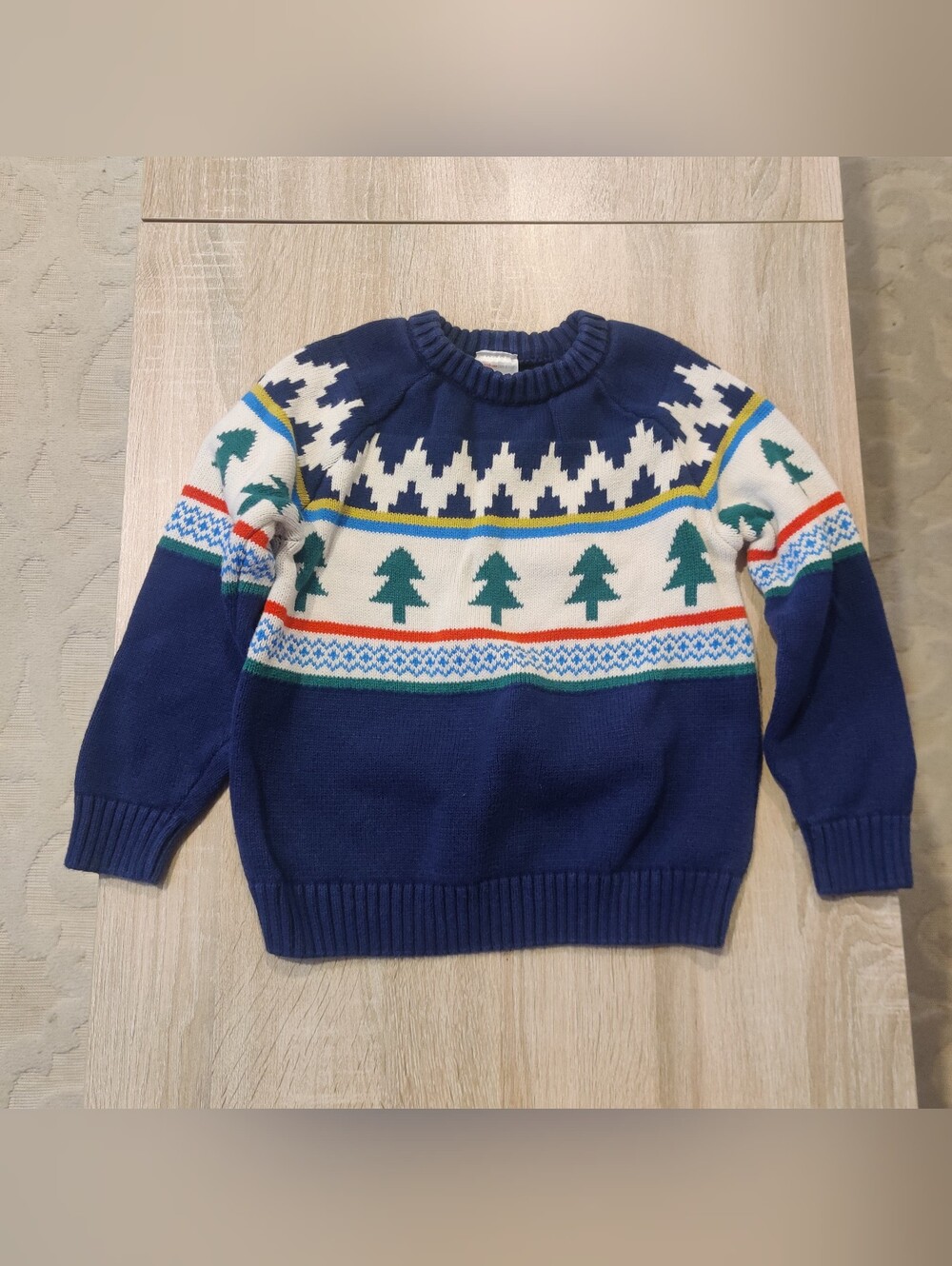Hanna Andersson Navy Crewneck Sweater with Holiday Tree Motif Size 5